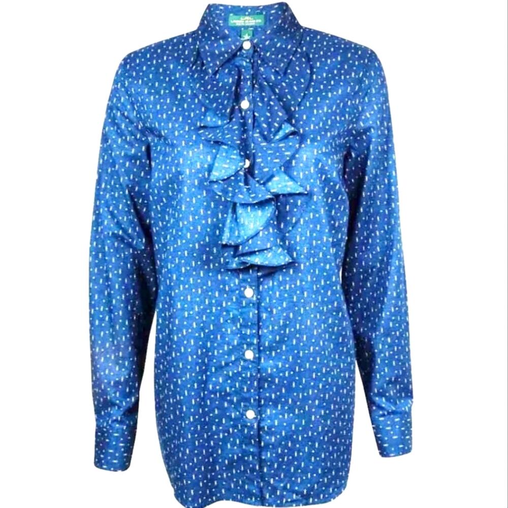 Lauren Jeans Company Ralph Lauren ruffle front top blue size S